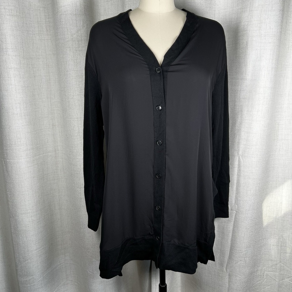 Lafayette 148 Silk Wool Tunic Blouse Women's Medium Black Button Up‎ Work Career